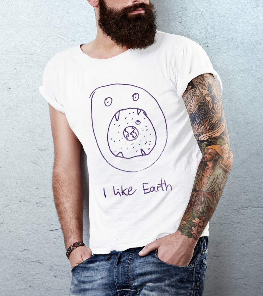 I Like Earth Cute Monster With Earth Inside Mouth T-Shirt