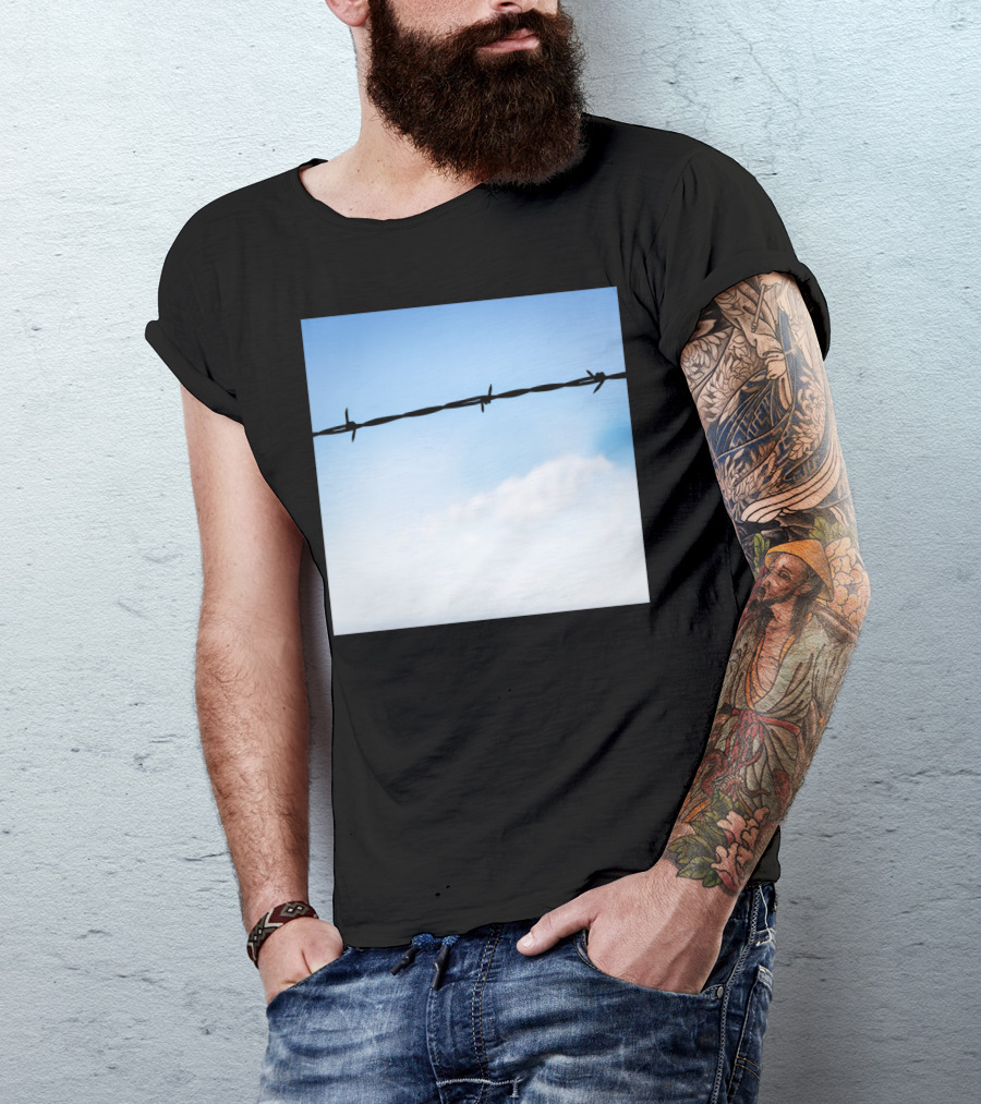 Barbed Wire Against A Blue Sky With Clouds T-Shirt
