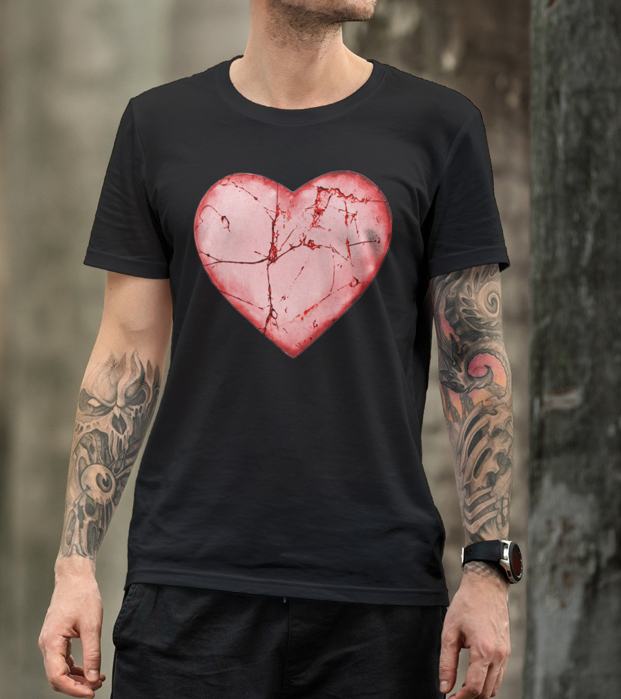 Cracked Bleeding Heart Design With Fractured Red Texture T-Shirt