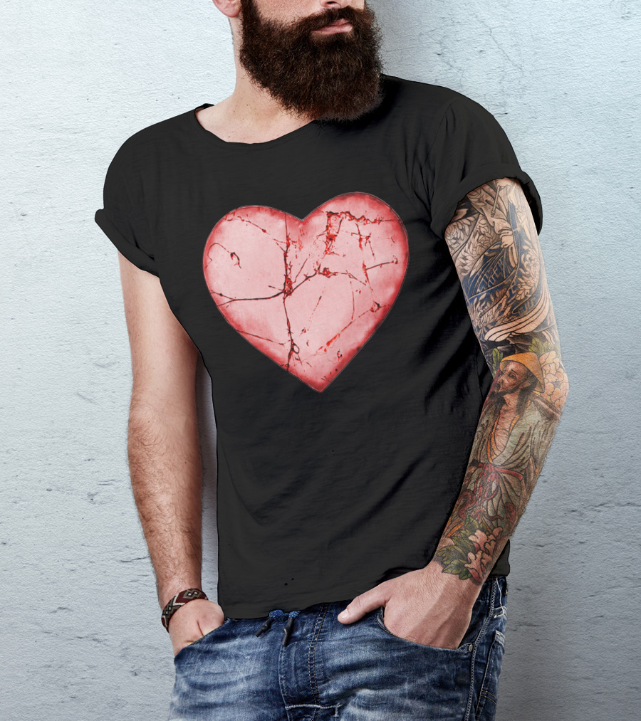 Cracked Bleeding Heart Design With Fractured Red Texture T-Shirt