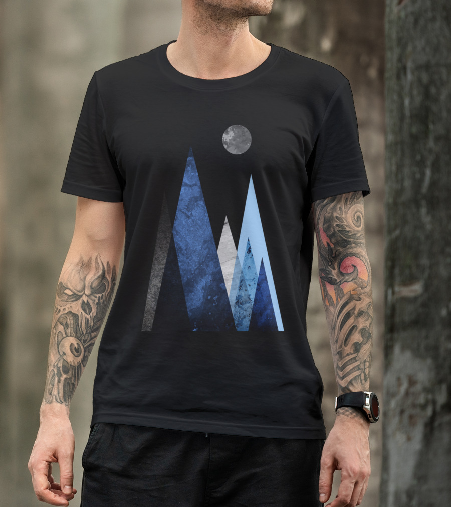 Blue Mountains Scene Night Sky Moon Peaks T-Shirt