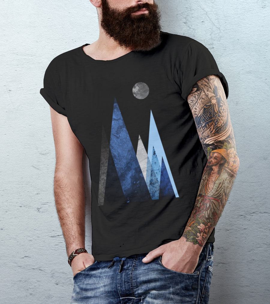 Blue Mountains Scene Night Sky Moon Peaks T-Shirt
