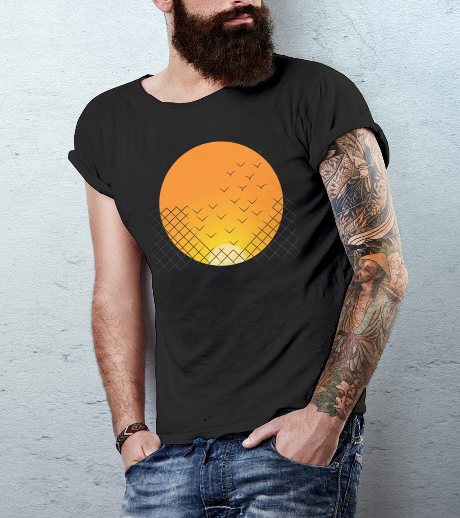 Sunset Escape Birds And Fence T-Shirt