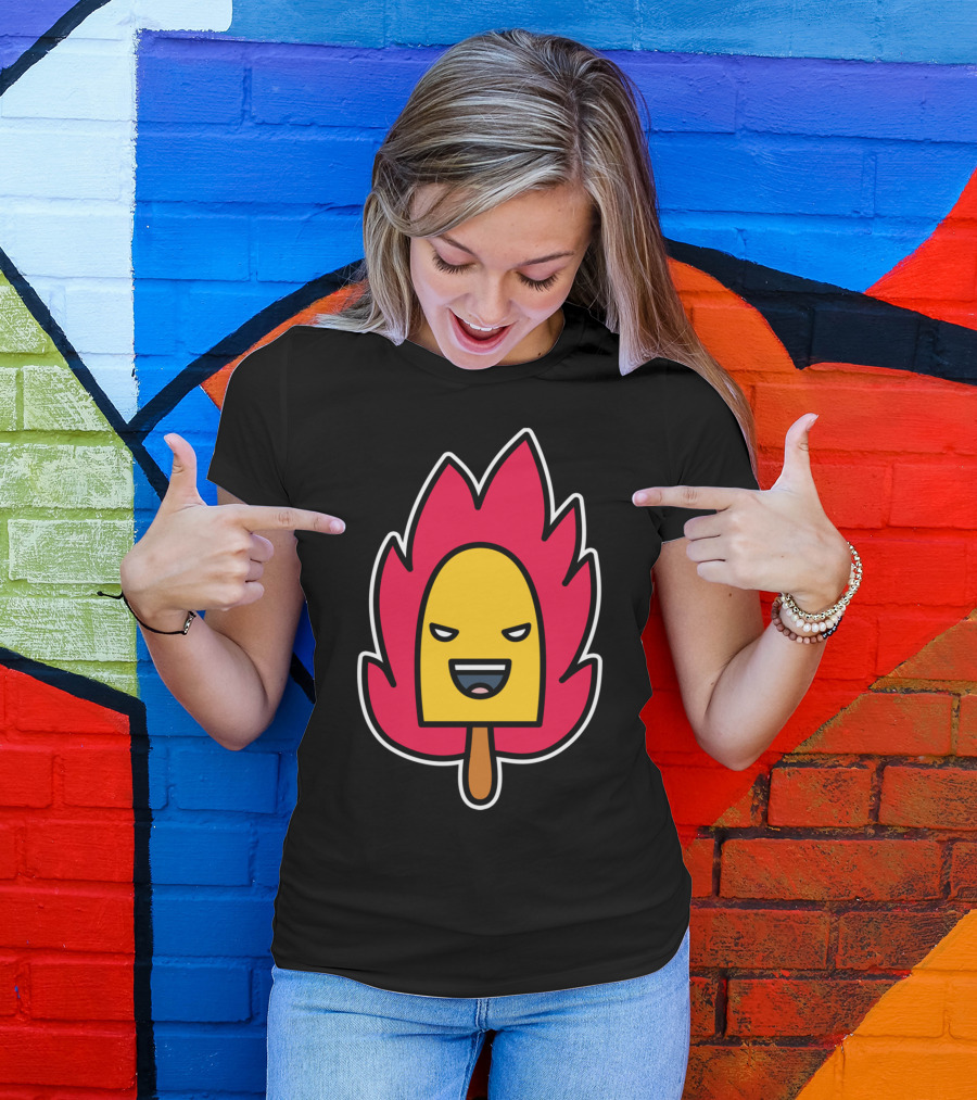 Burning Ice Cream Awesome Flame Popsicle Face T-Shirt