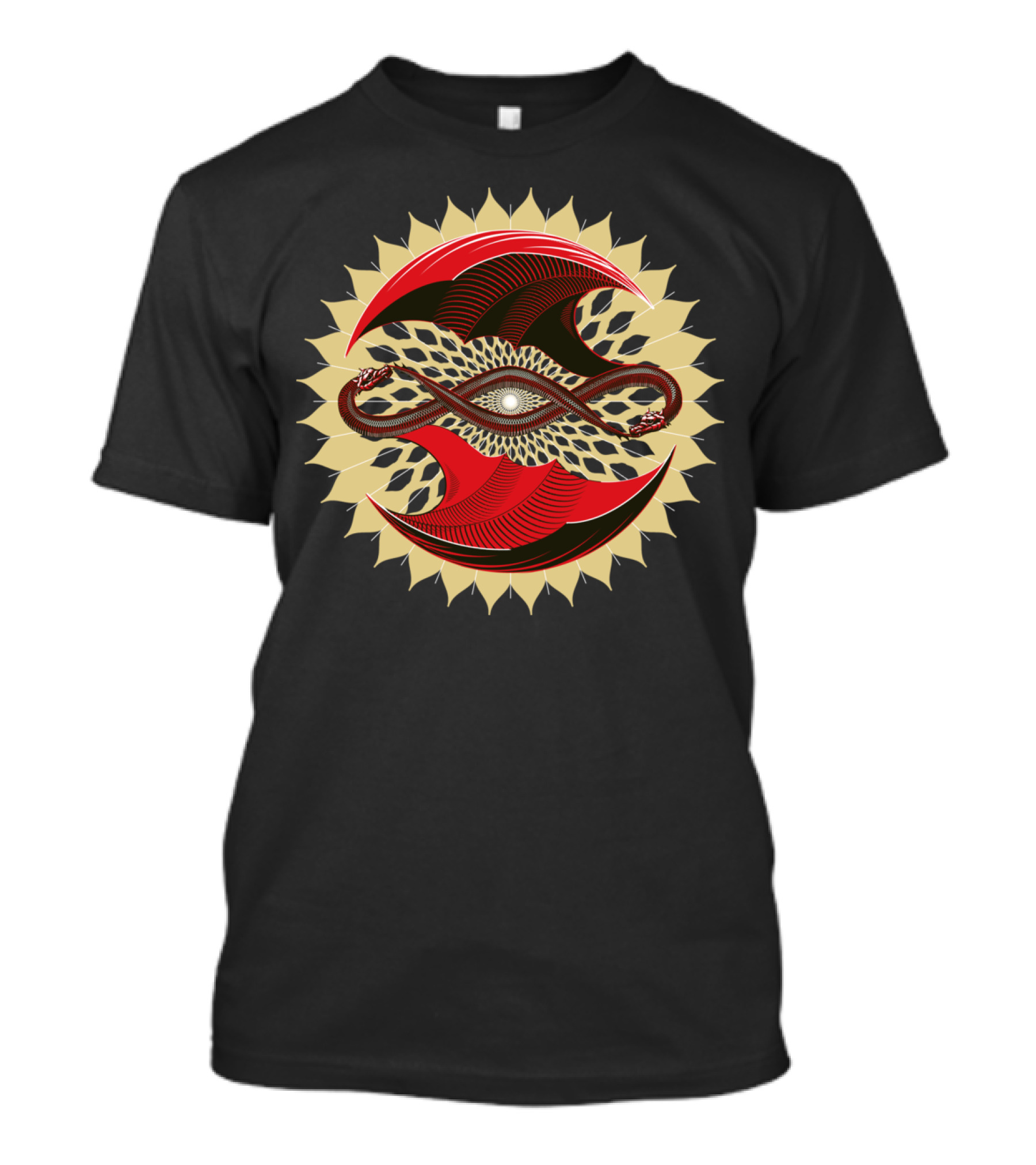 Entwined Dragons Yin Yang Solar Mandala T-Shirt