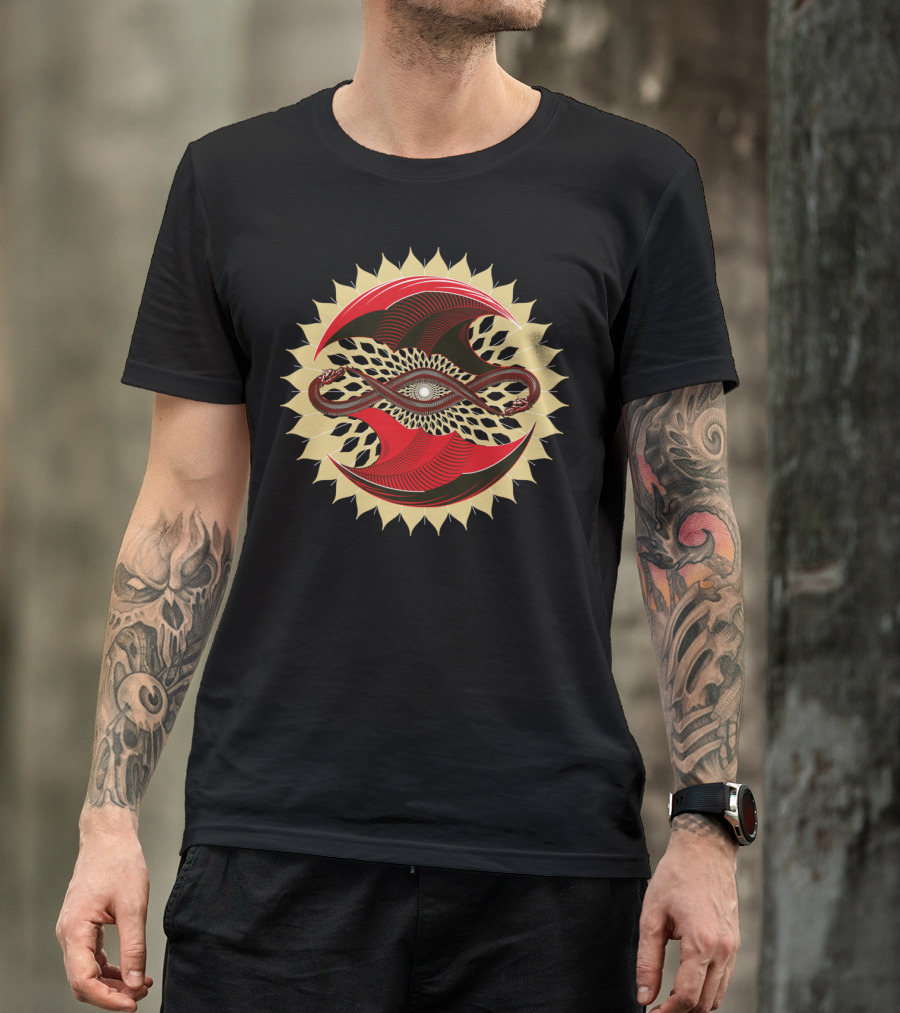 Entwined Dragons Yin Yang Solar Mandala T-Shirt
