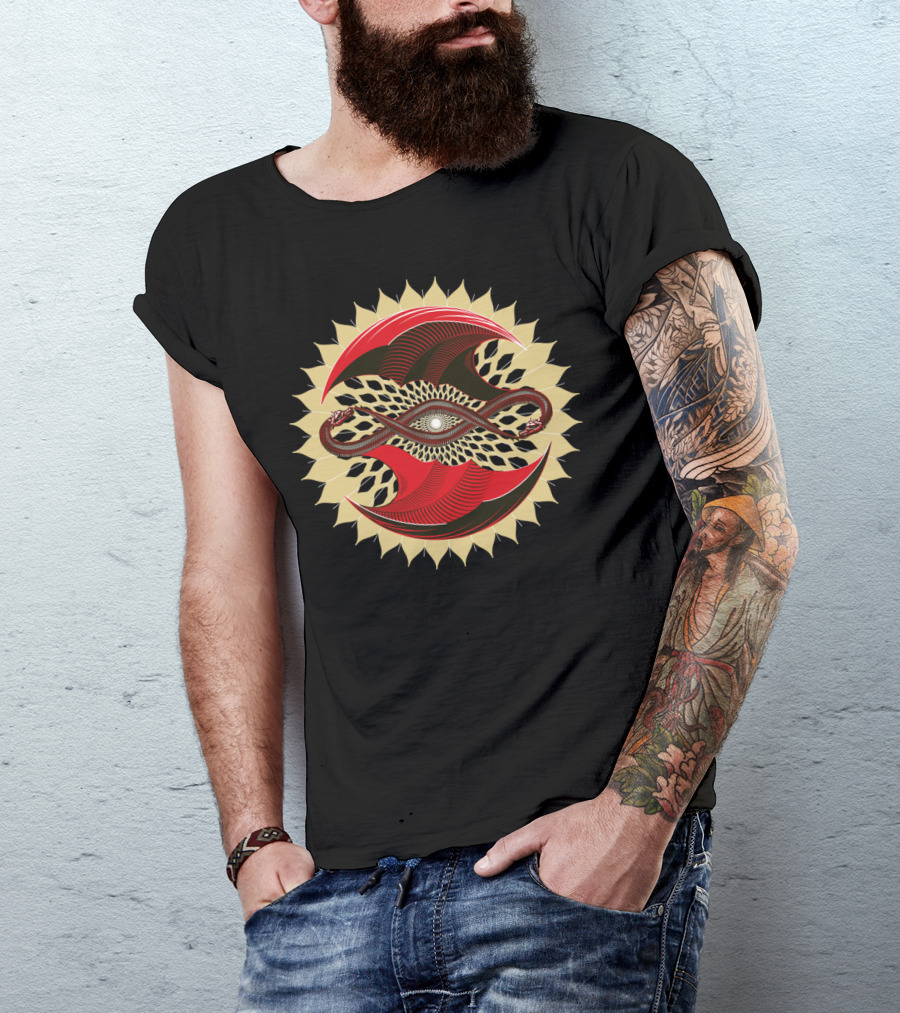 Entwined Dragons Yin Yang Solar Mandala T-Shirt
