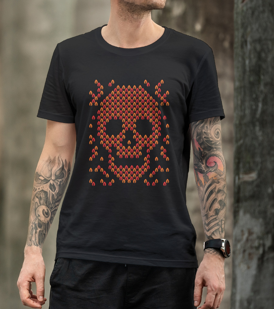 Deforestation Skull Pattern With Flame-like Leaves T-Shirt