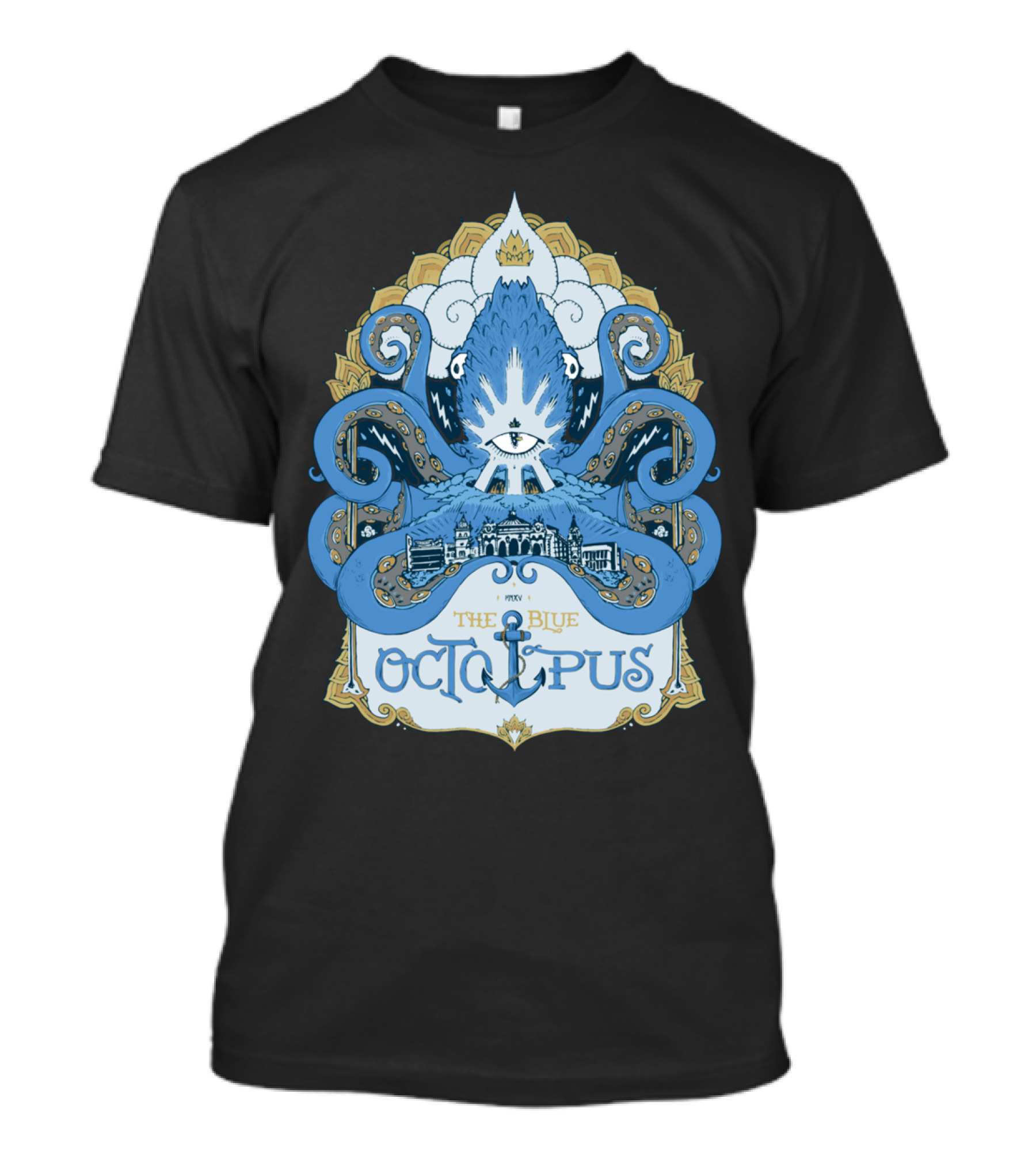 The Blue Octopus 1871 Nautical Emblem With Anchor And Crown T-Shirt