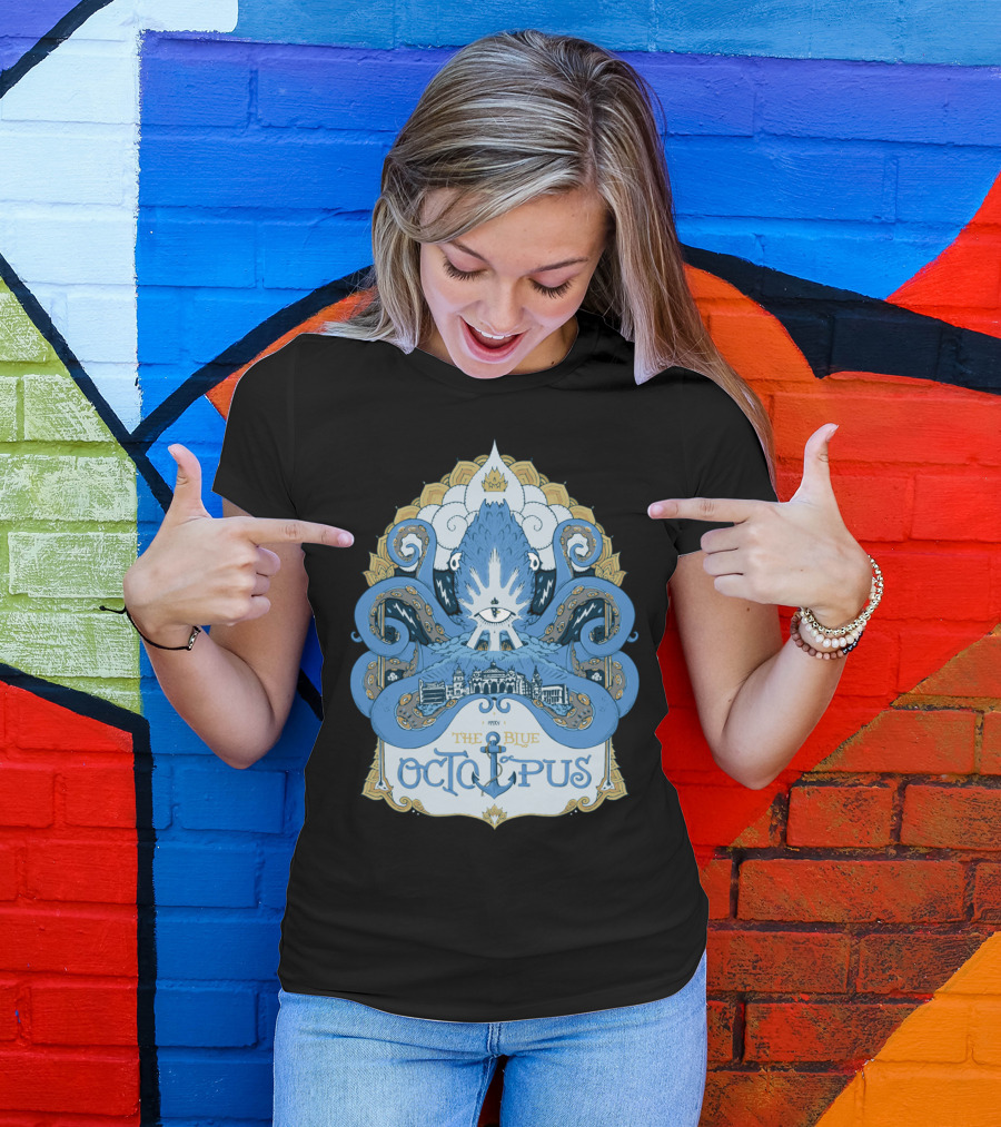 The Blue Octopus 1871 Nautical Emblem With Anchor And Crown T-Shirt