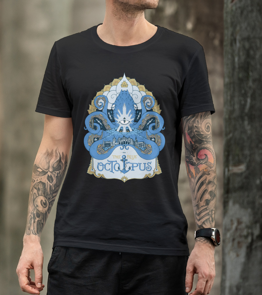 The Blue Octopus 1871 Nautical Emblem With Anchor And Crown T-Shirt