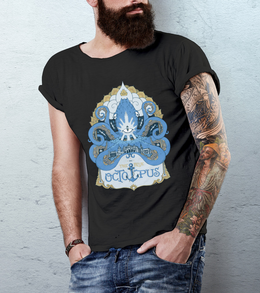 The Blue Octopus 1871 Nautical Emblem With Anchor And Crown T-Shirt