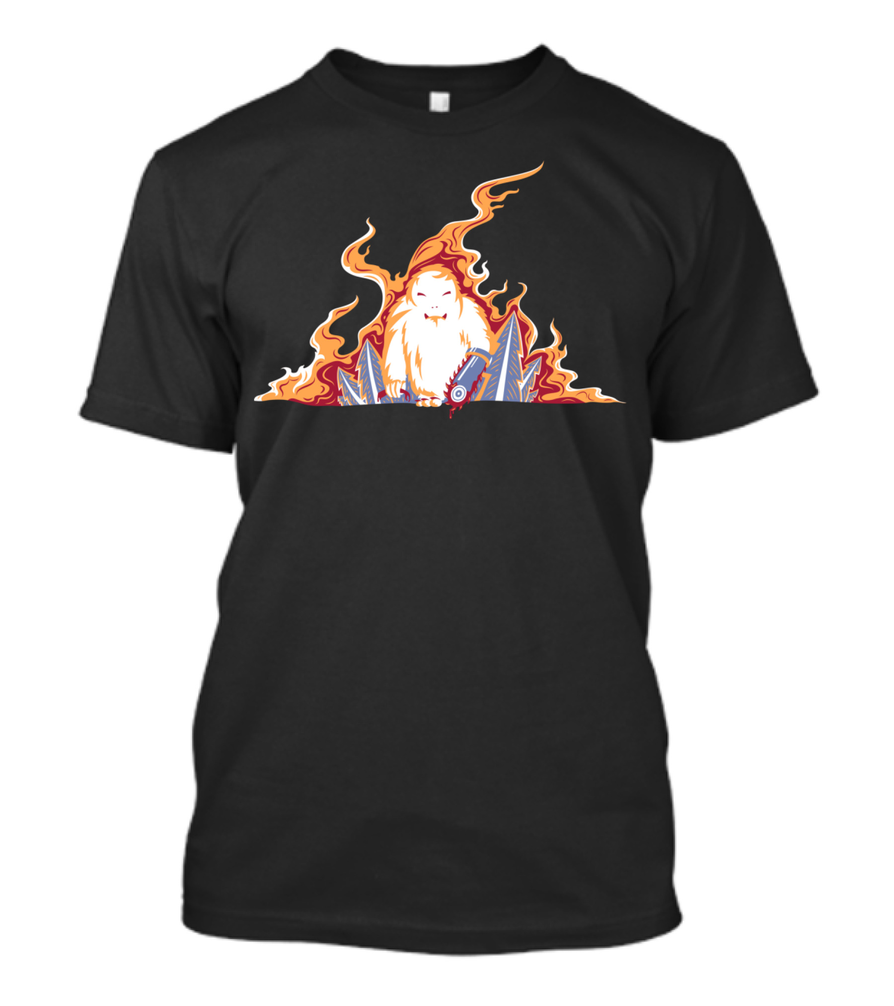 Burning Metal Forest White Creature Among Flaming Trees And Blades T-Shirt