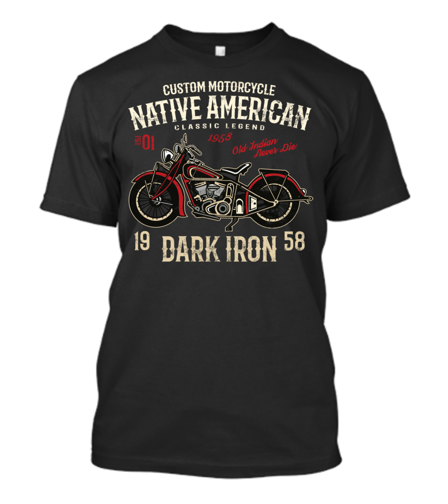 Custom Motorcycle Native American Classic Legend 1958 Dark Iron T-Shirt