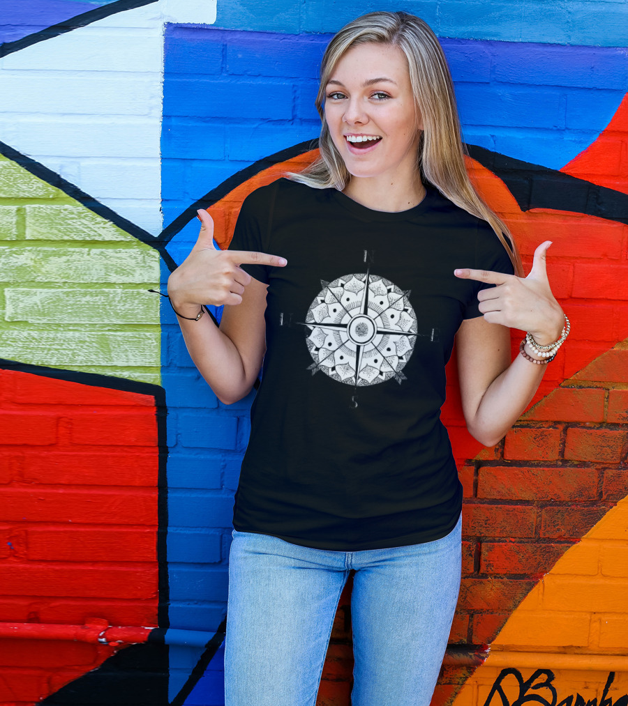 Mandala Compass Rose With Cardinal Directions N E S W T-Shirt