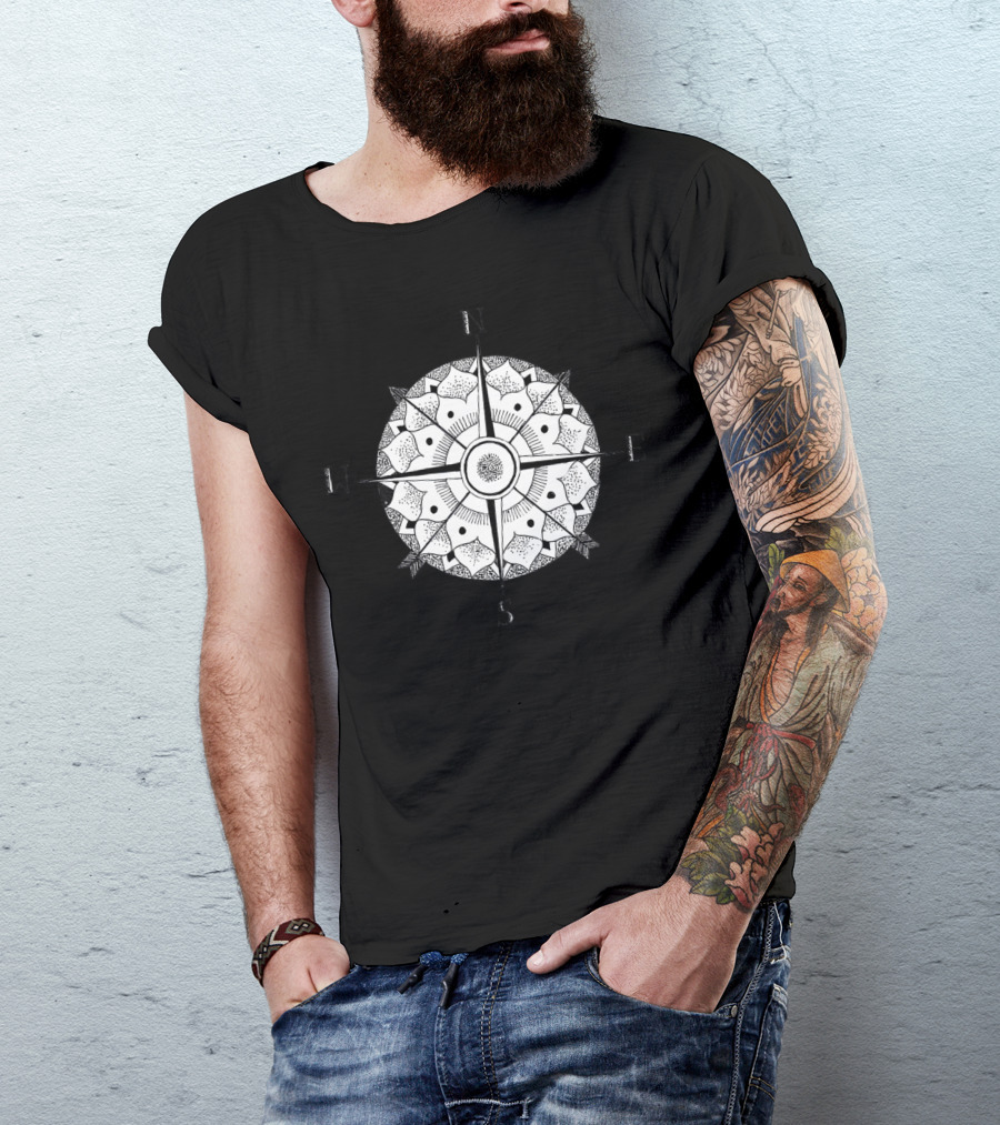 Mandala Compass Rose With Cardinal Directions N E S W T-Shirt