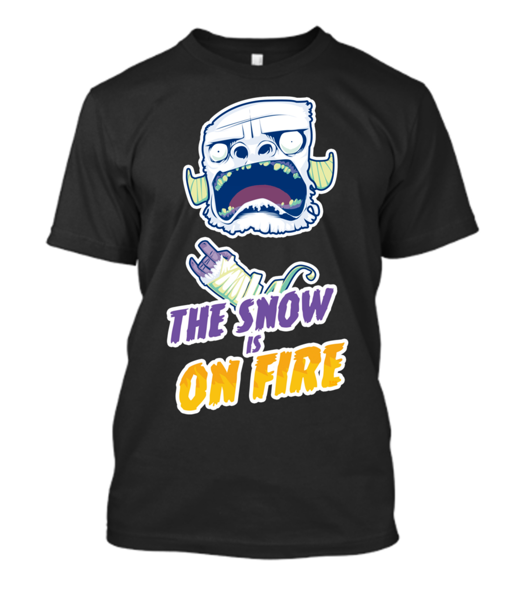 The Snow Is On Fire Monster Yeti With Rock Hand Gesture T-Shirt