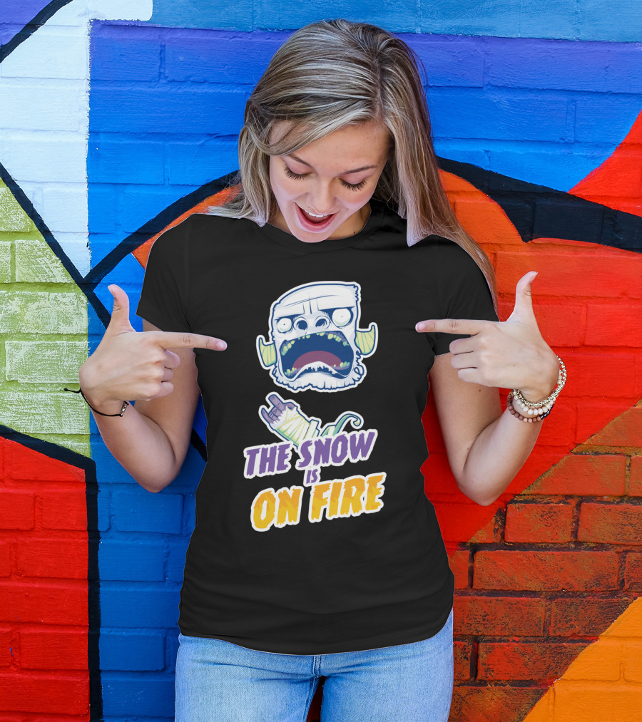 The Snow Is On Fire Monster Yeti With Rock Hand Gesture T-Shirt