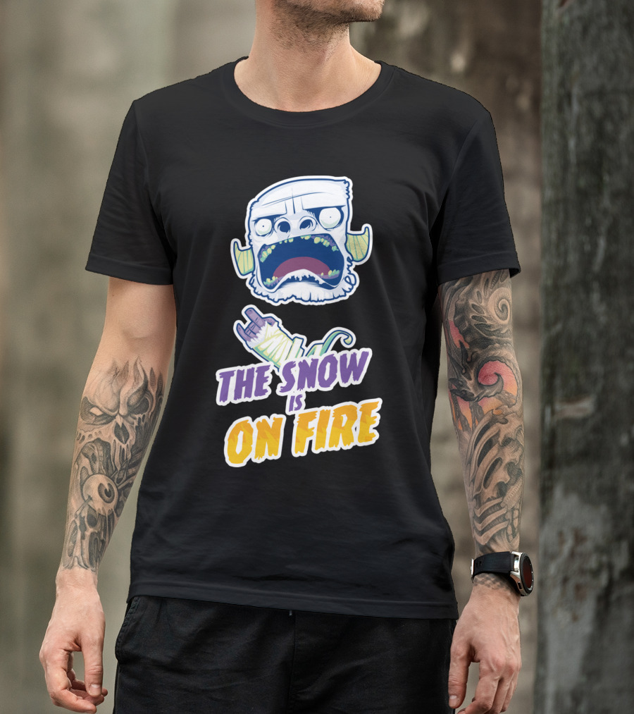 The Snow Is On Fire Monster Yeti With Rock Hand Gesture T-Shirt