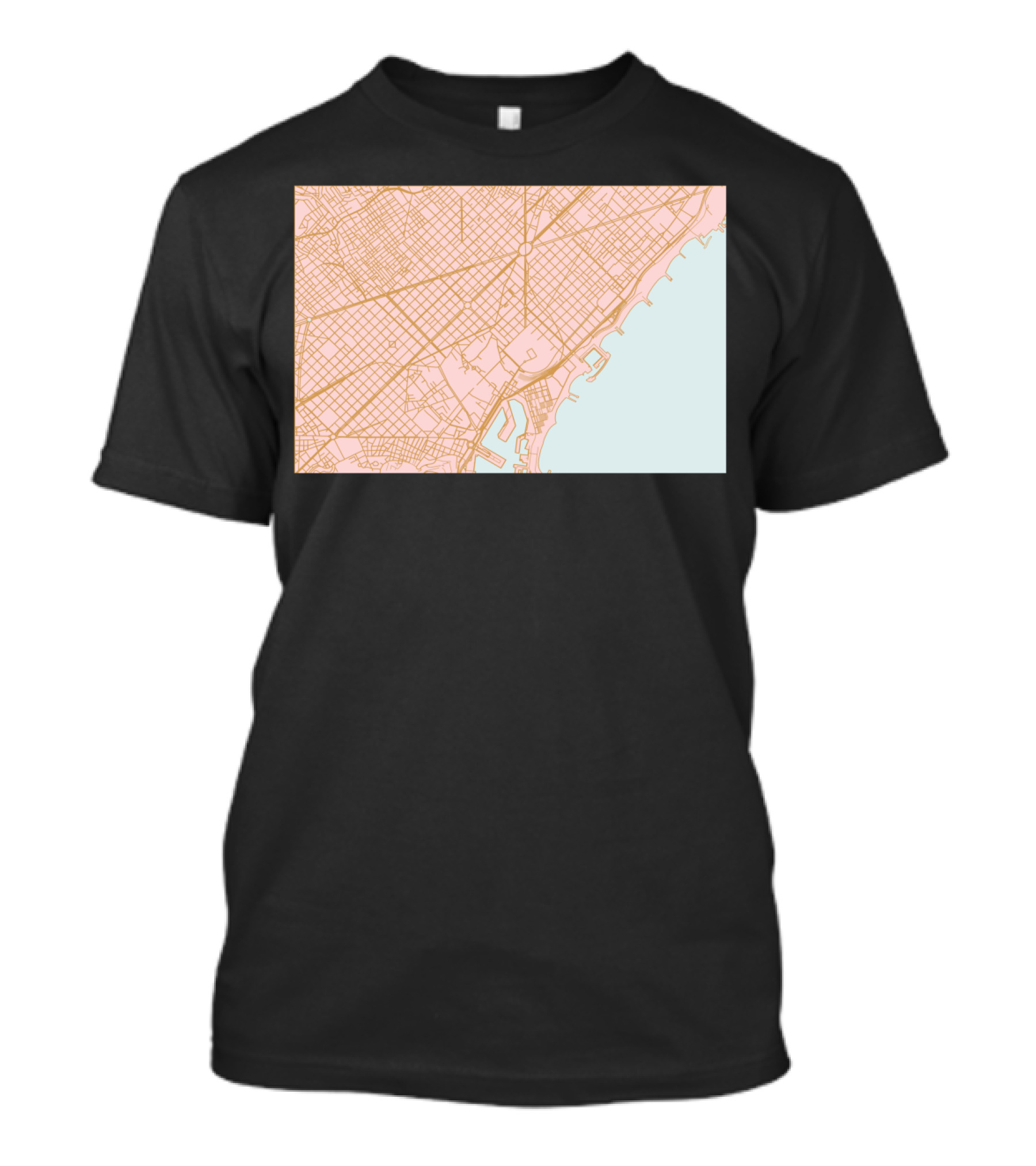 Barcelona Street And Coastline Layout Map T-Shirt