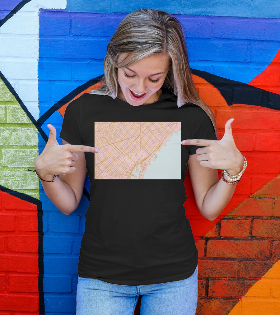 Barcelona Street And Coastline Layout Map T-Shirt