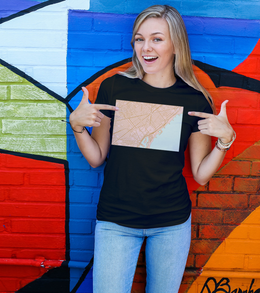 Barcelona Street And Coastline Layout Map T-Shirt