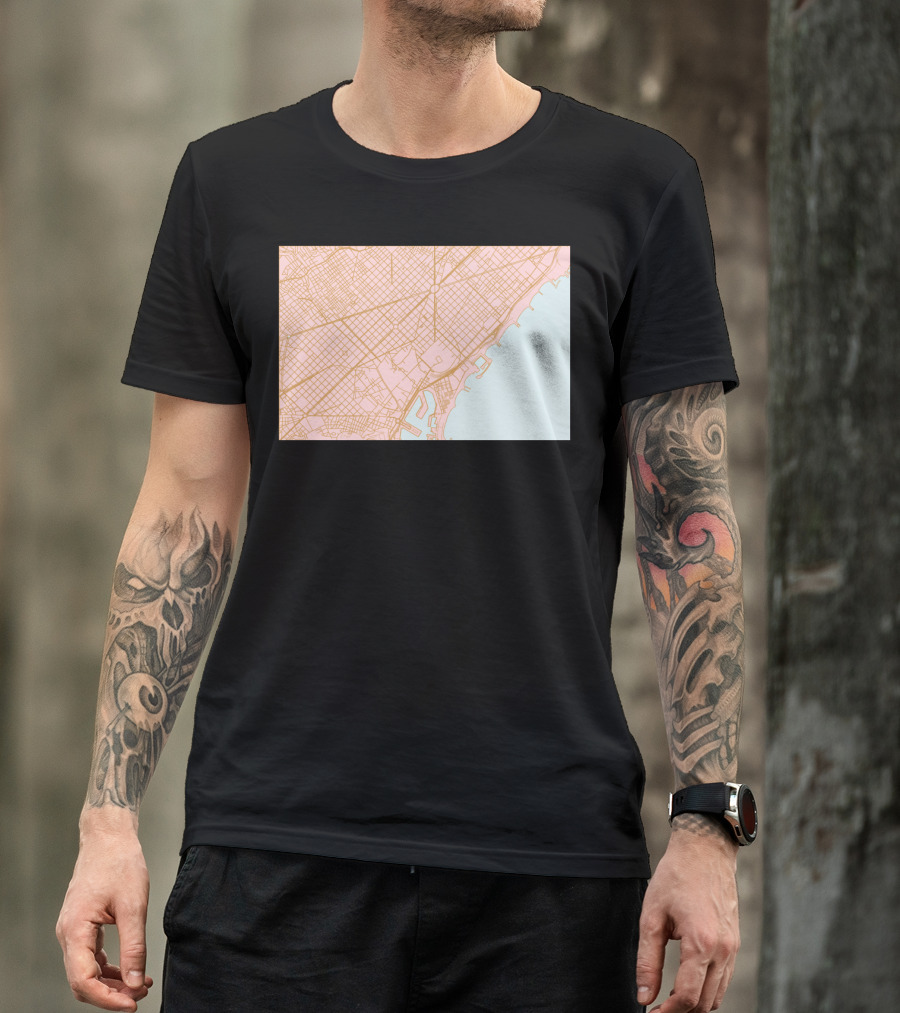 Barcelona Street And Coastline Layout Map T-Shirt