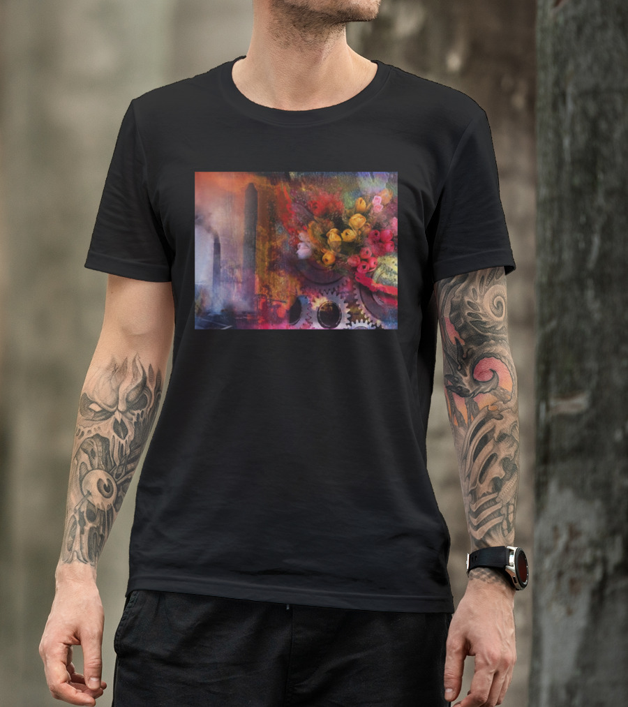 Environment Urban Nature Abstract Fusion Gears Flowers T-Shirt