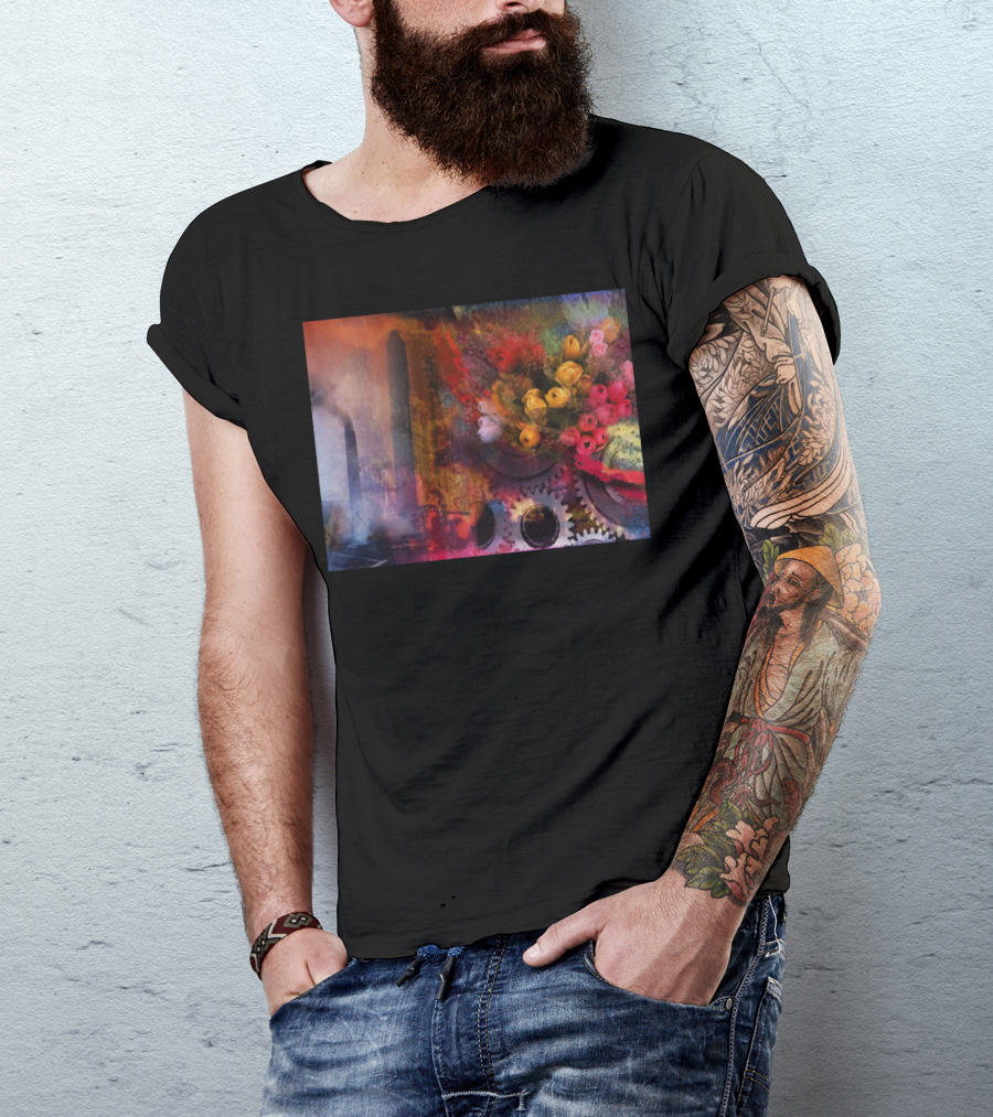 Environment Urban Nature Abstract Fusion Gears Flowers T-Shirt