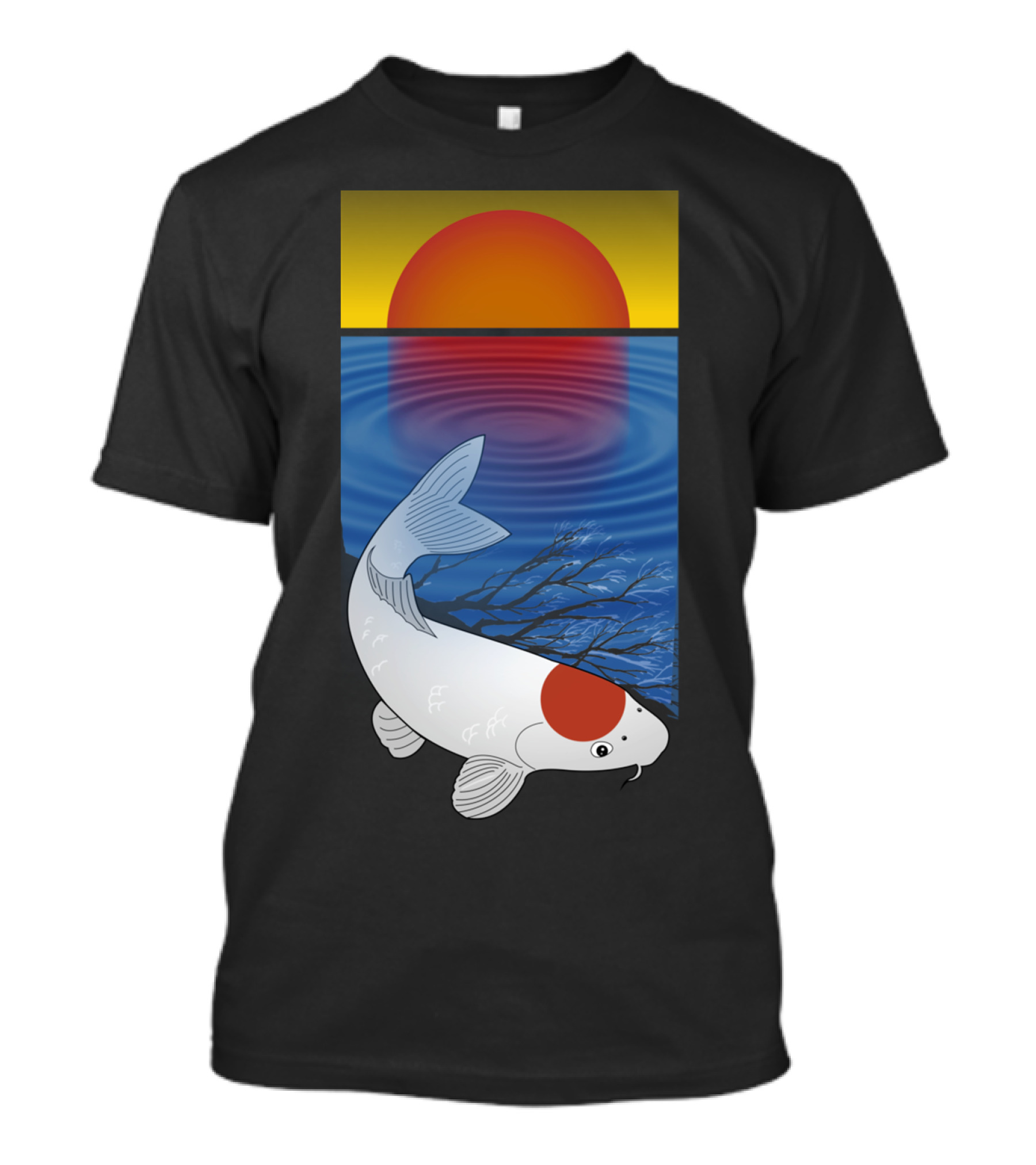 Tranquil Sunset Meditation With Koi Fish And Reflective Water Scene T-Shirt