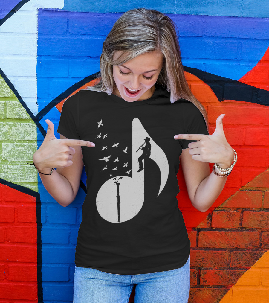 Clarinet Music Note With Birds And Player T-Shirt