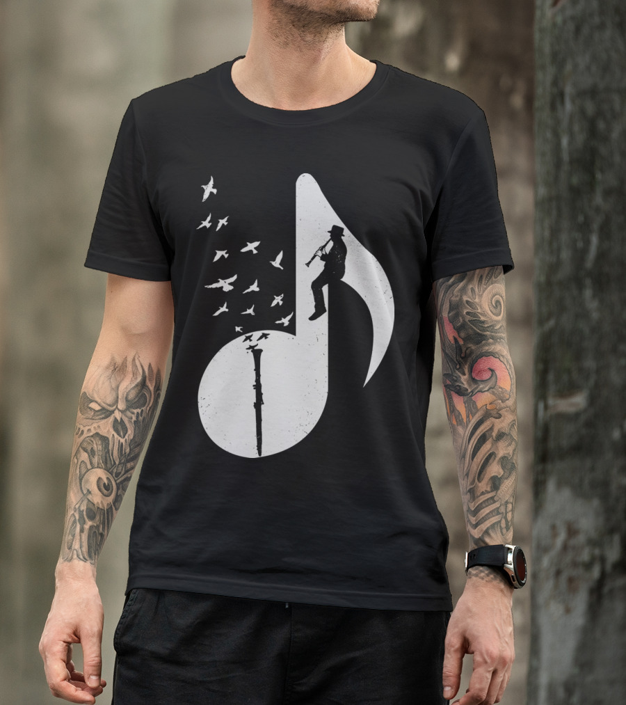Clarinet Music Note With Birds And Player T-Shirt