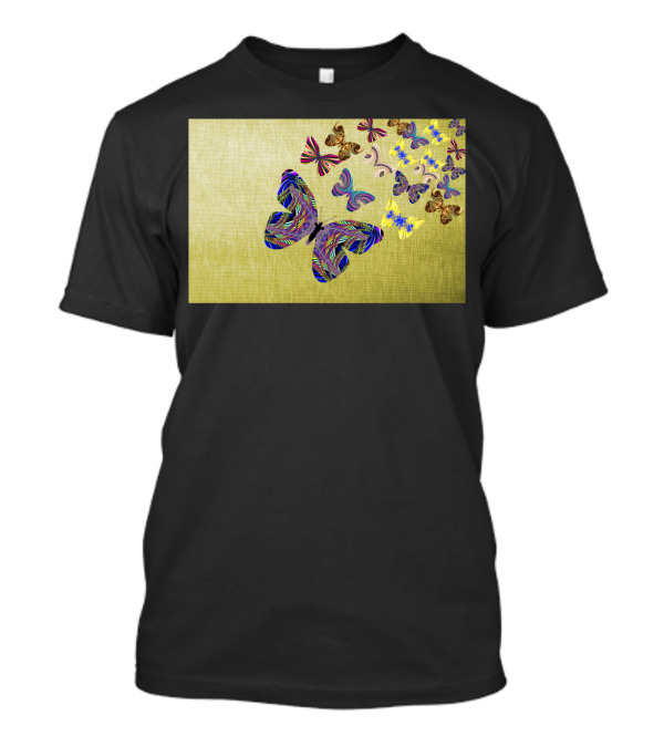 Flight Of The Colorful Butterflies Fluttering On Textured Green Background T-Shirt