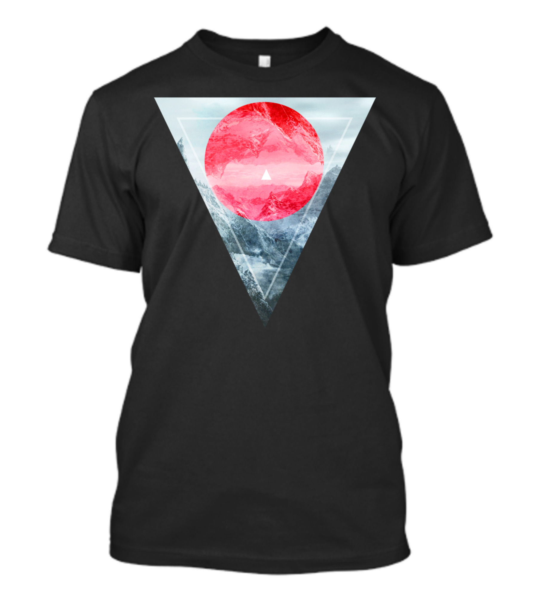 Environmental Geometry Triangular Surreal Landscape With Red Circle T-Shirt