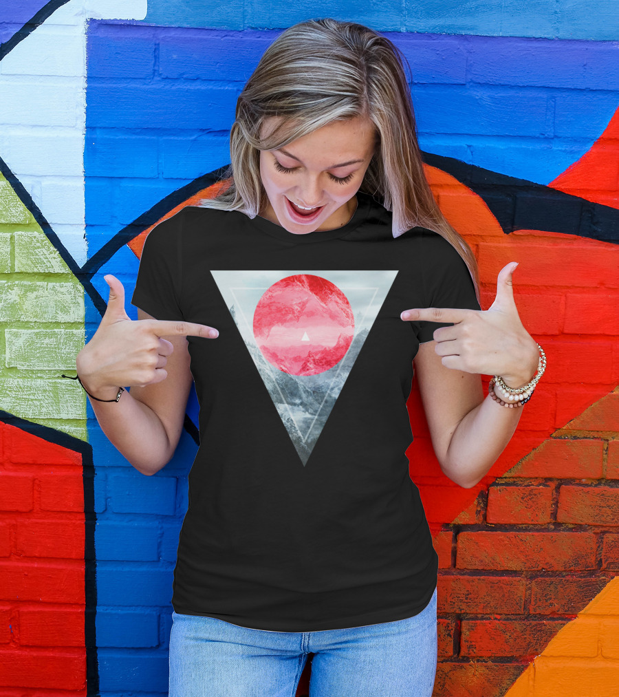 Environmental Geometry Triangular Surreal Landscape With Red Circle T-Shirt