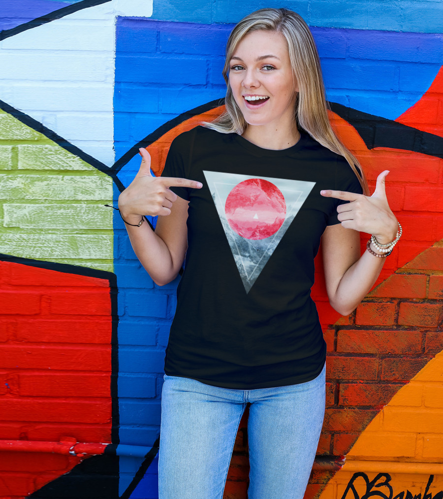 Environmental Geometry Triangular Surreal Landscape With Red Circle T-Shirt