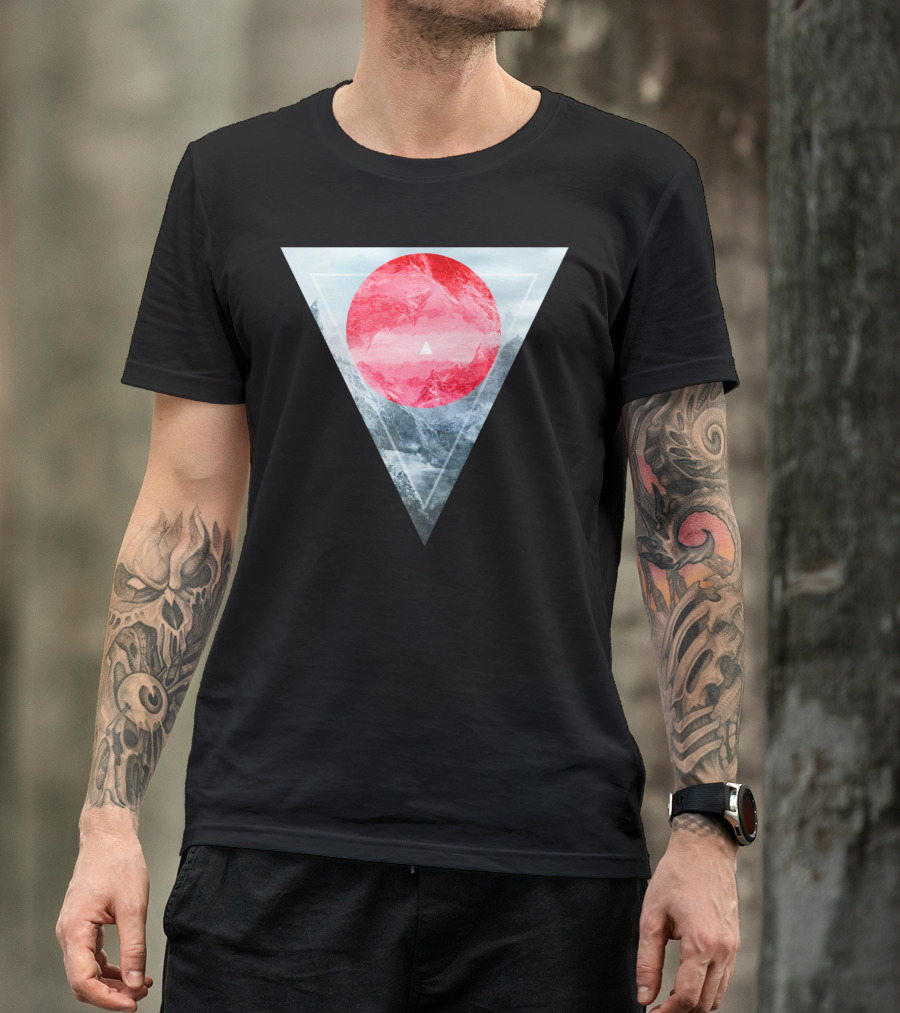 Environmental Geometry Triangular Surreal Landscape With Red Circle T-Shirt