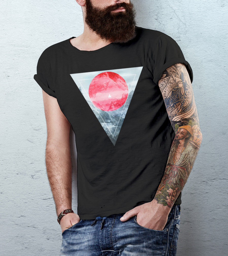 Environmental Geometry Triangular Surreal Landscape With Red Circle T-Shirt