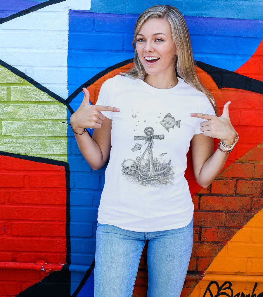 Underwater Fantasy Anchor With Fish And Skull T-Shirt