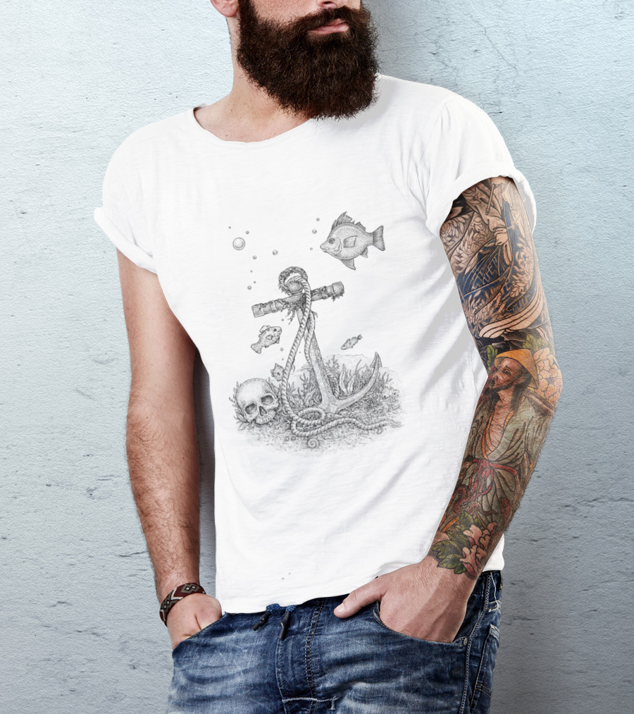 Underwater Fantasy Anchor With Fish And Skull T-Shirt