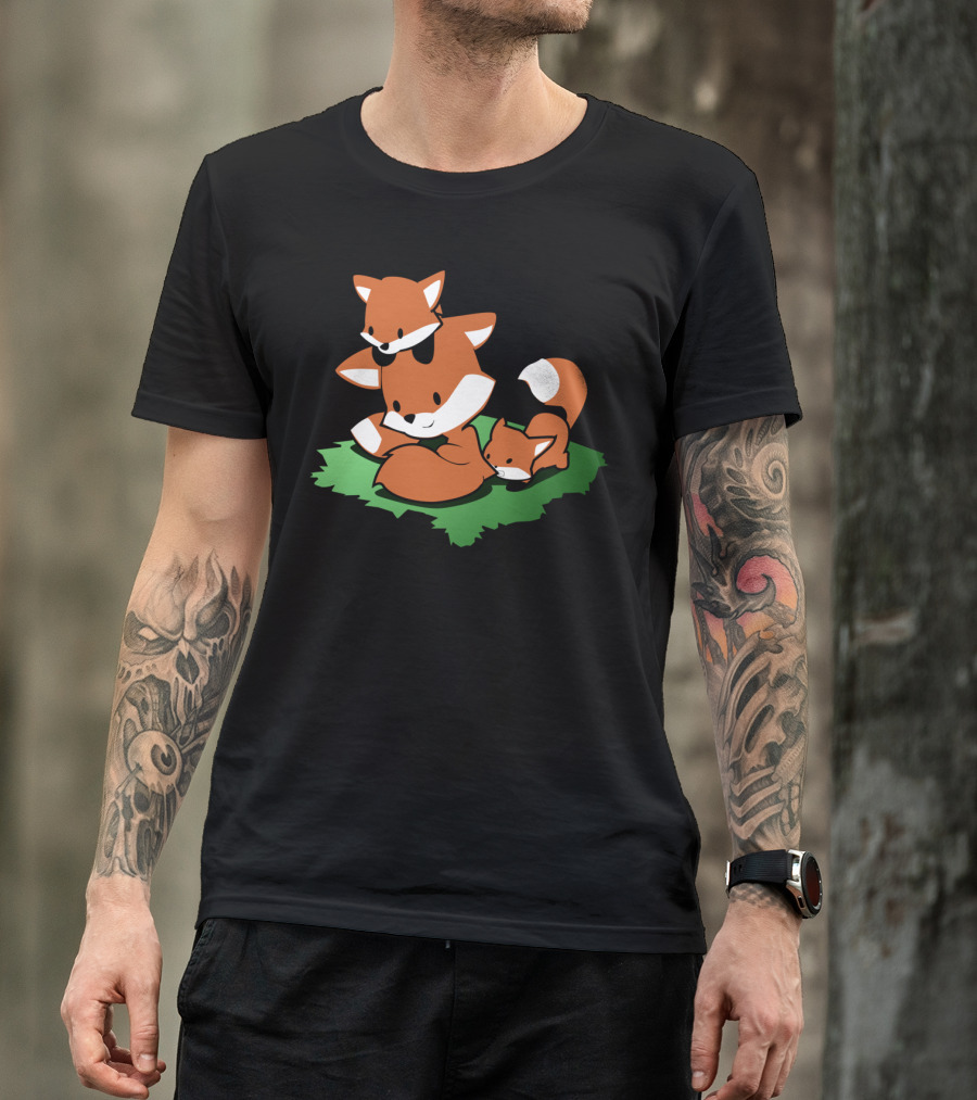 Chibi Foz Family Fox Trio On Grass T-Shirt