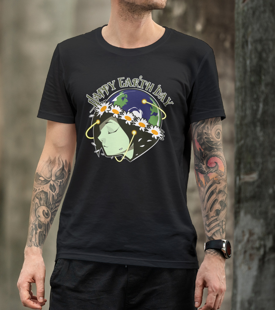 Happy Earth Day Earth And Flower Garland T-Shirt