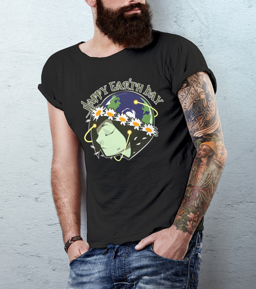 Happy Earth Day Earth And Flower Garland T-Shirt