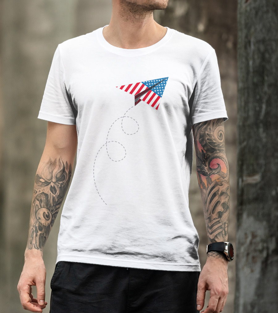 American Flag Paper Airplane T-Shirt