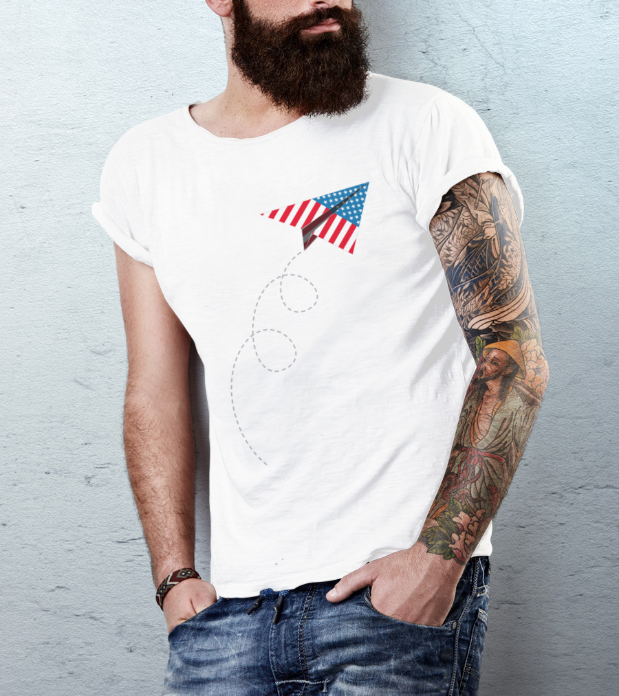 American Flag Paper Airplane T-Shirt