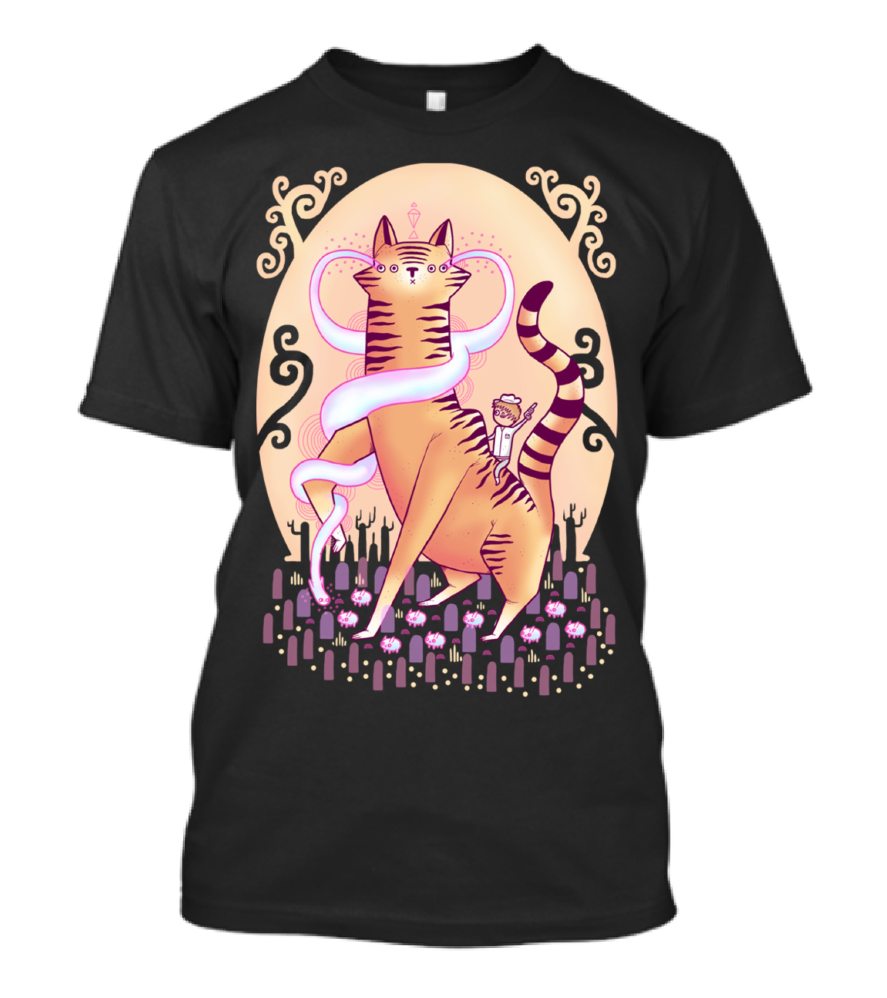 A Journeys Pause Fantasy Cat And Cactus Landscape T-Shirt