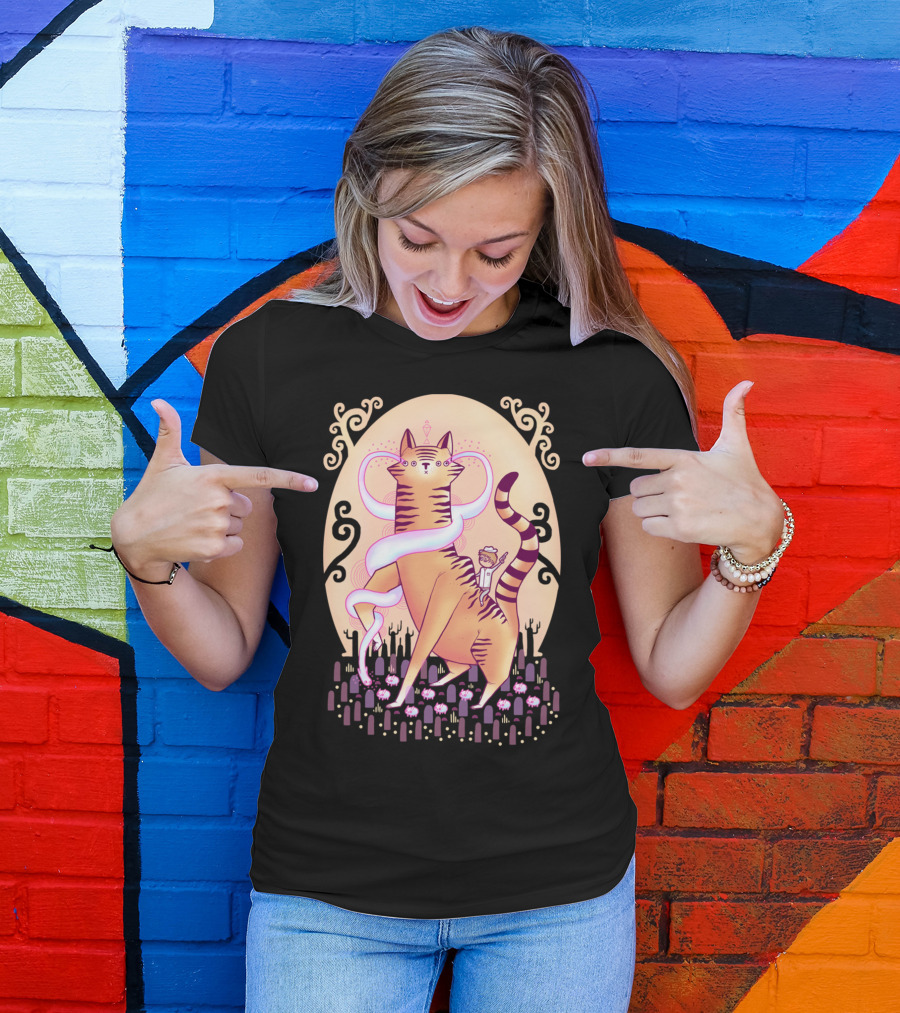 A Journeys Pause Fantasy Cat And Cactus Landscape T-Shirt