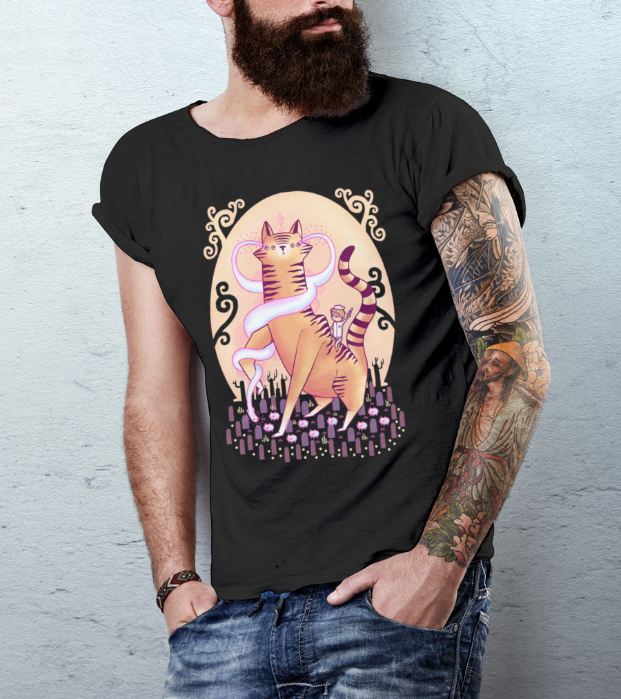 A Journeys Pause Fantasy Cat And Cactus Landscape T-Shirt