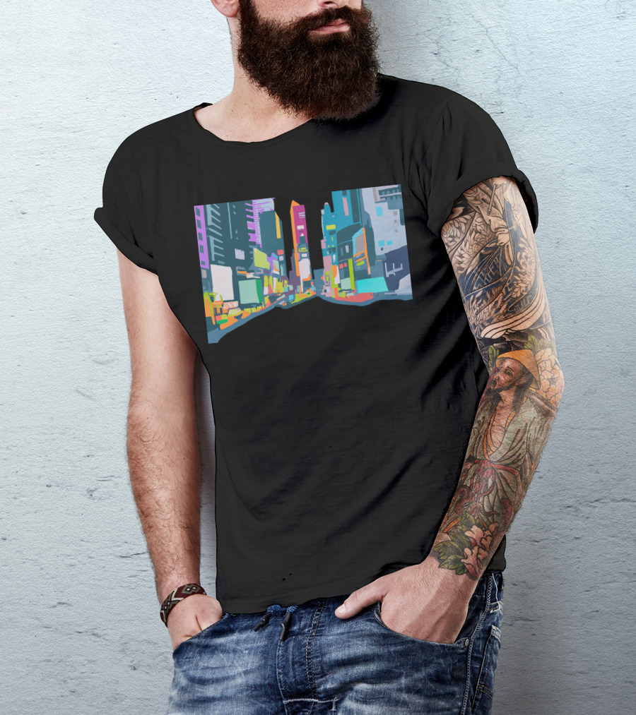 Times Square New York City Vibrant Neon Skyline Scene T-Shirt