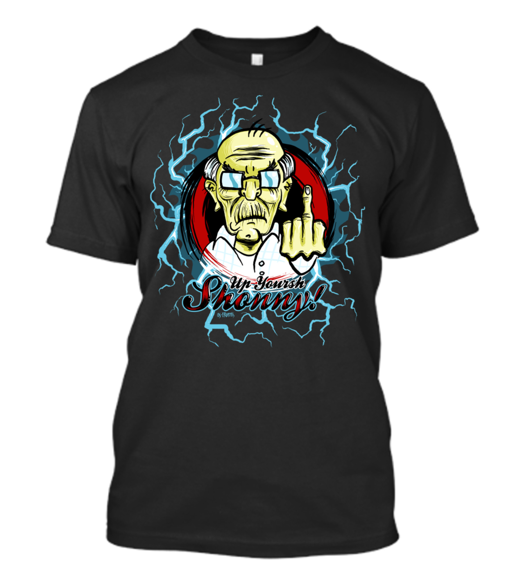 Up Yours Skinny Middle Finger Gesture Electric Background T-Shirt